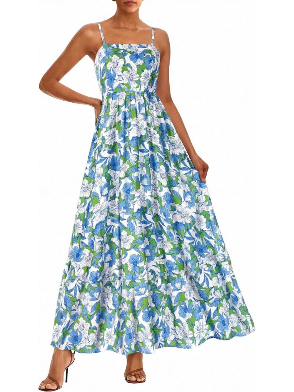 Women's Boho Floral Striped Summer Maxi Dress